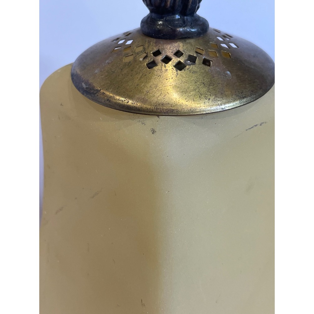 Vintage Desk Lamp Art Nouveau Brass Base Frosted Amber Glass Bell Shade - Picture 11 of 16
